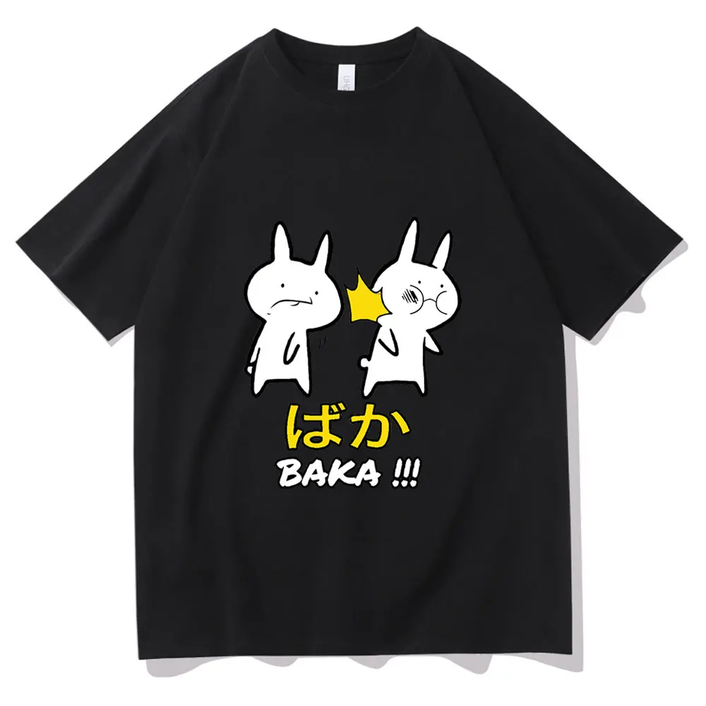 

Baka Rabbit Tshirt Summer Men Women Kawaii Black T Shirts Mens Anime Cotton Tee Shirt Japanese Friend Couple Gift T-shirt Tops
