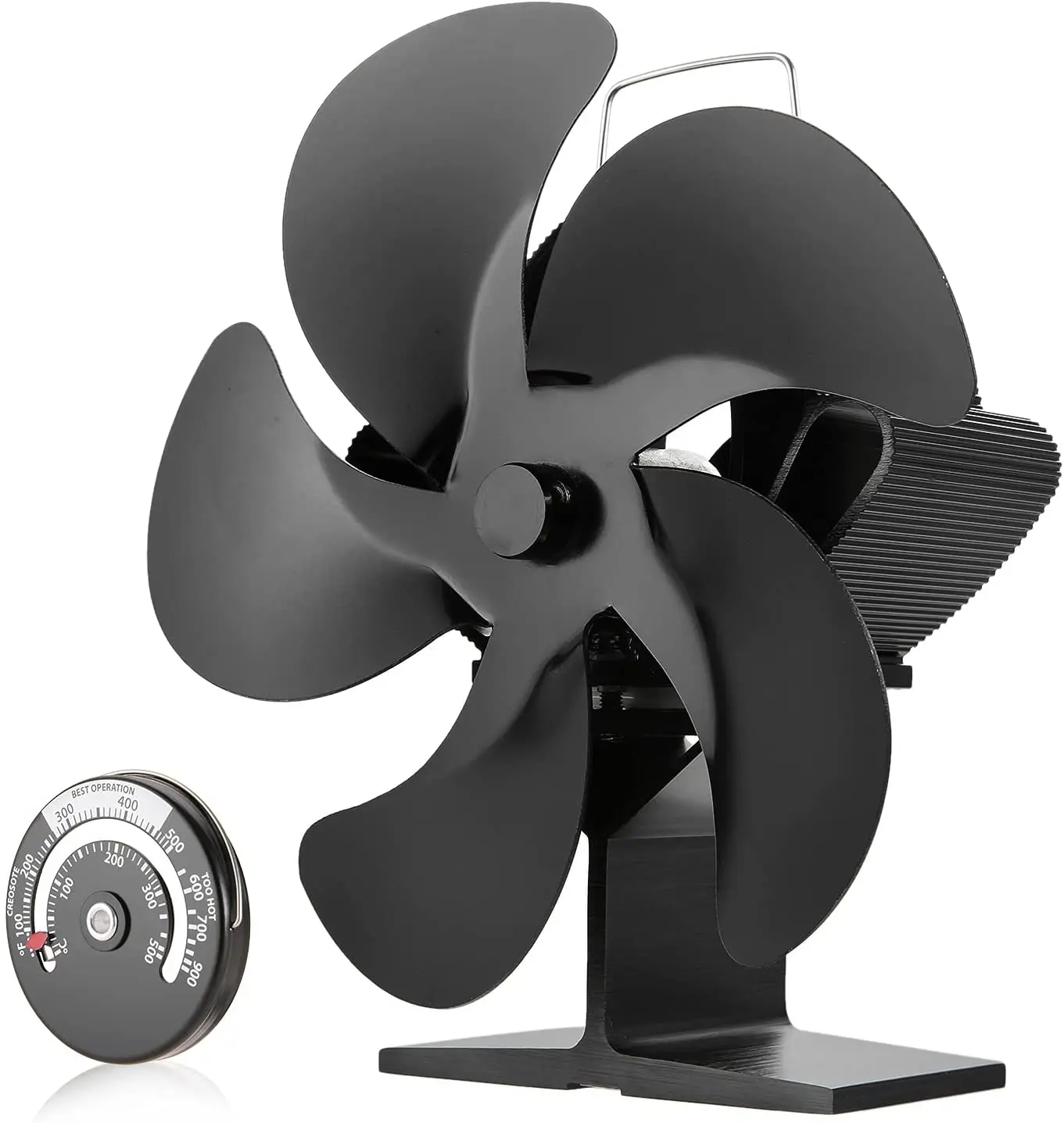 

5-Blades Fireplace Stove Fan Heat Powered Circulates Warm/Heated Air Stove Fan for Wood/Log Burner/Fireplace with Thermometer
