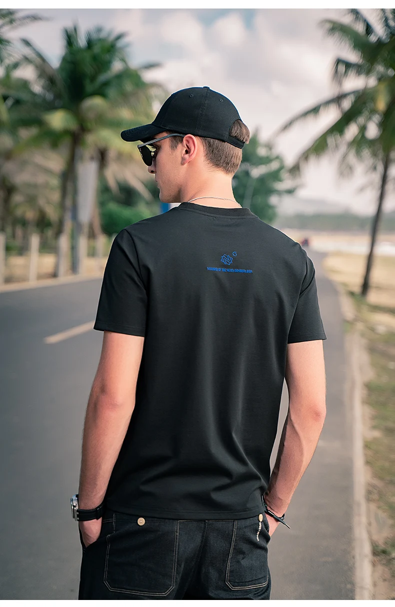 

YTX606 Heavy ice silk cotton, creative letter embroidery, half sleeve, youth pocket decoration, short sleeve T-shirt men