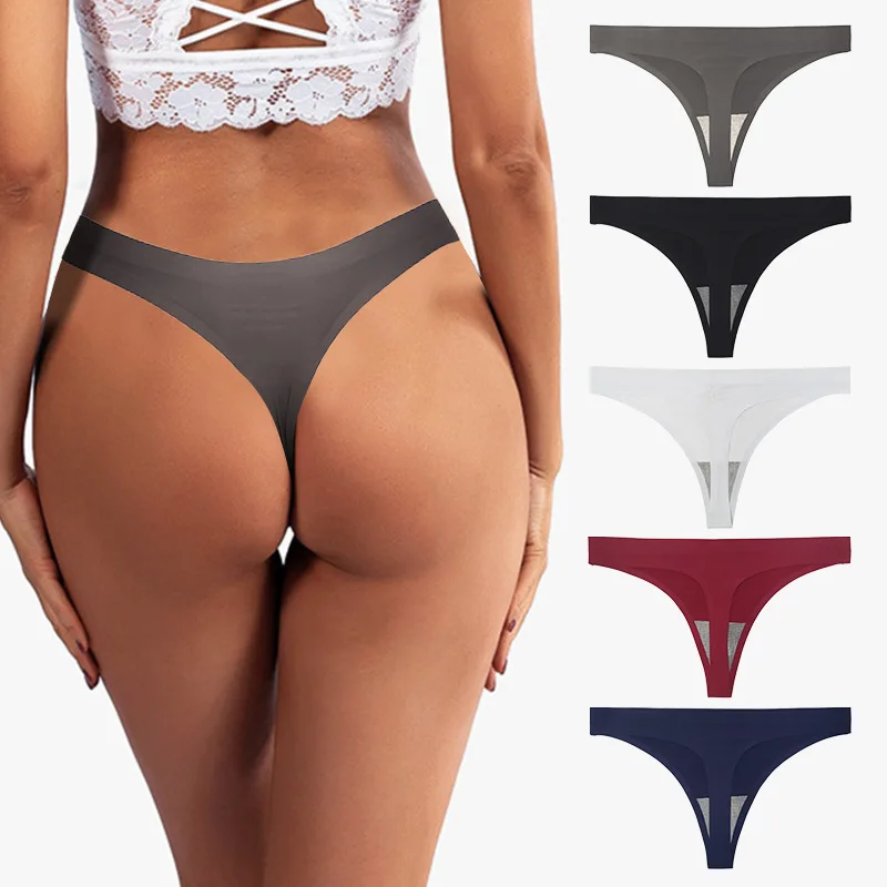 

Women's Thong Sexy Seamless Ice Silk High Waist Solid Thong