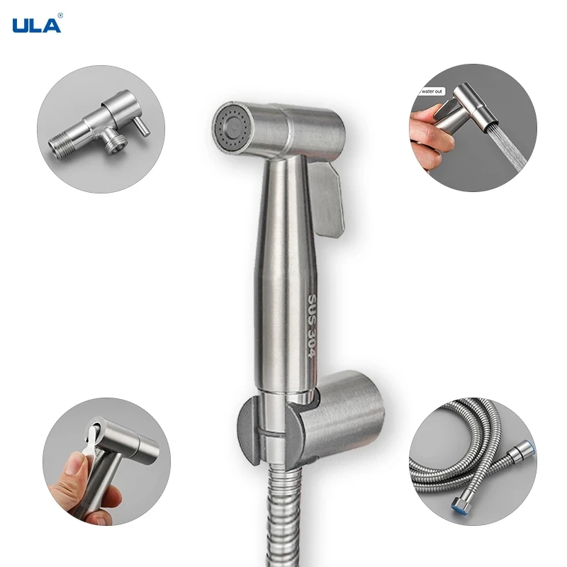 

ULA Stainless Steel Portable Bidet Sprayer Toilet Bidet Faucet for Bathroom Shattaf Valve Jet Set Hygienic Shower Anal Enema