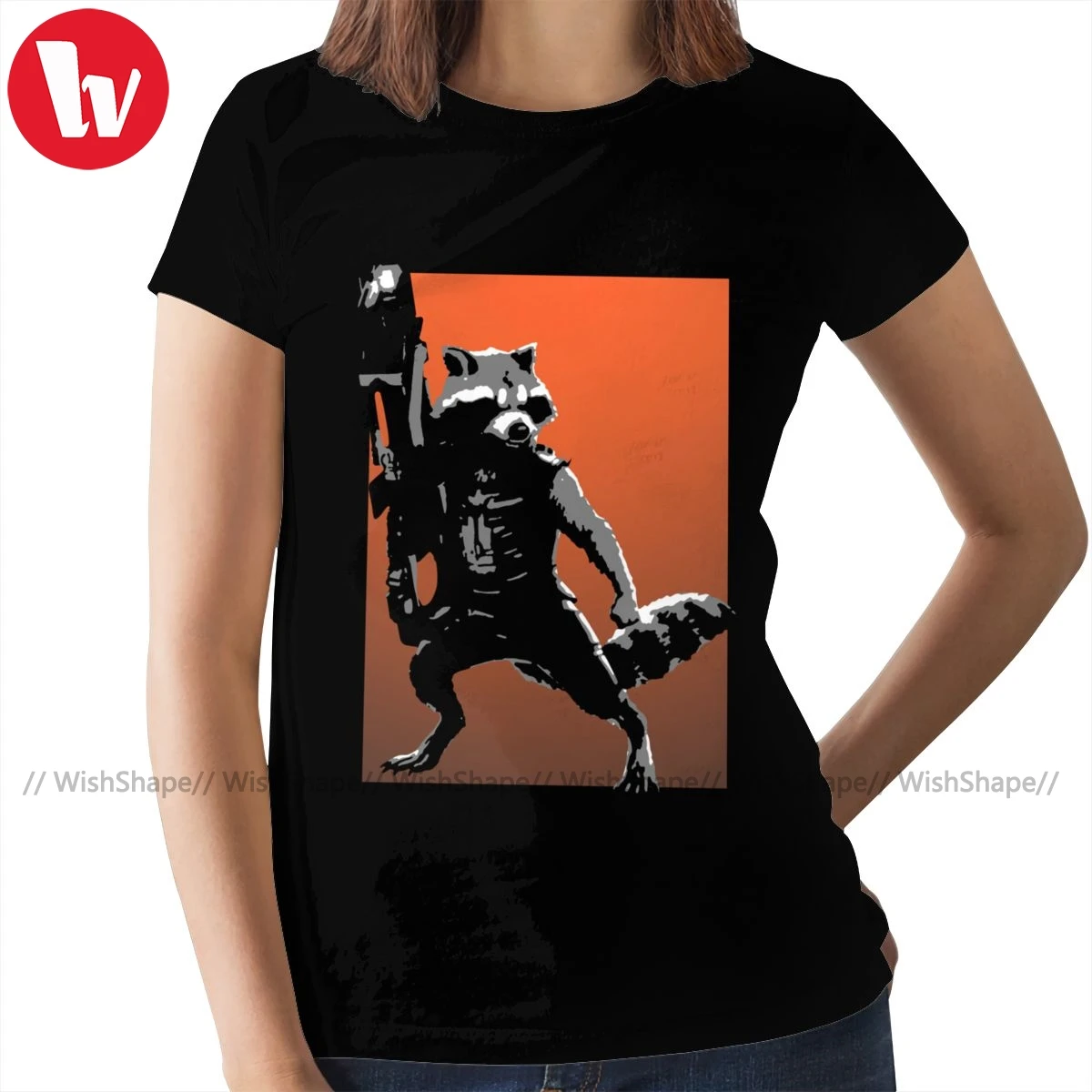 Футболка с енотом енот ракета T рубашка круглым вырезом и хлопчатобумажная