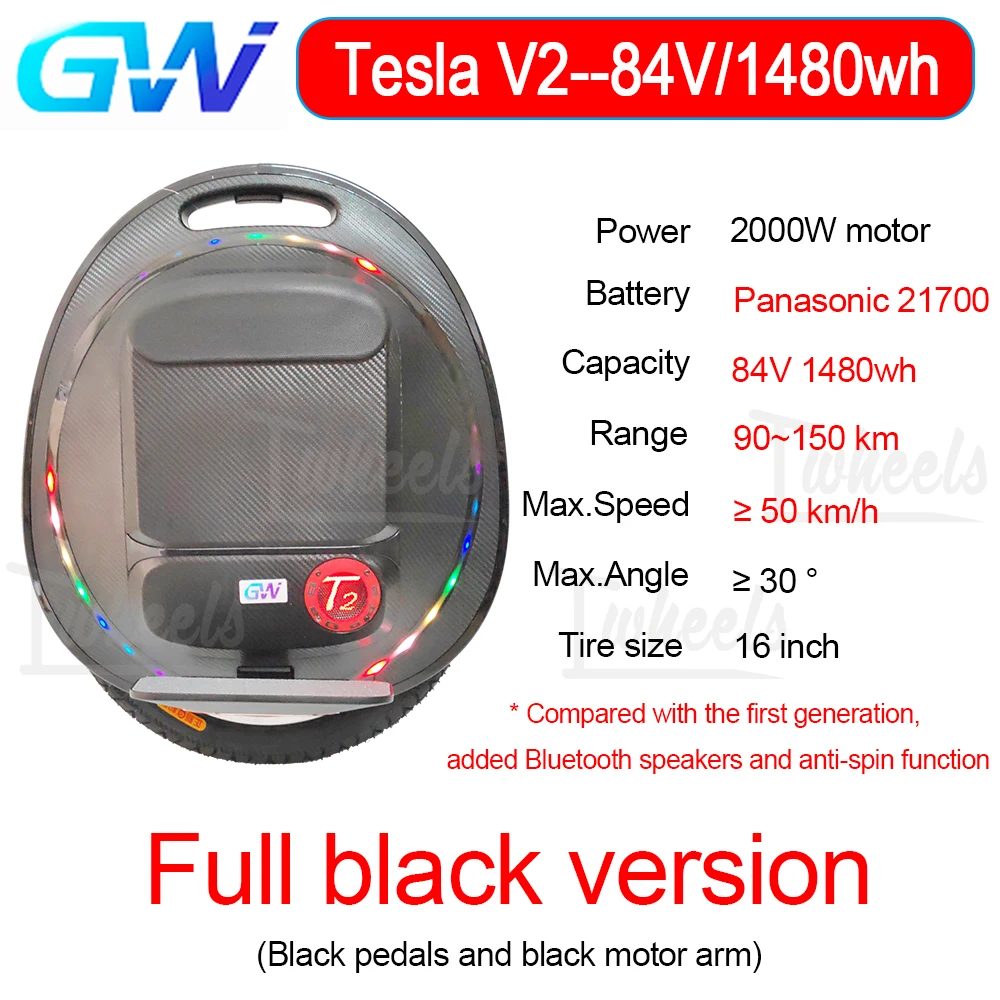 Электрический Одноколесный велосипед GotWay Tesla 2 84V 1480wh 1020wh 16 дюймов 2019 новая