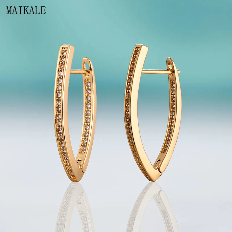 MAIKALE, трендовые серьги-гвоздики для женщин, v-образная форма, кубический цирконий, циркониевый зажим, серьги, новая мода, простой милый стиль, уникальные ювелирные изделия