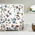 Занавеска для душа с цветными бабочками, фламинго, перьями, занавеска для ванной с крючком, водонепроницаемое украшение для ванной комнаты, водонепроницаемый полиэстер