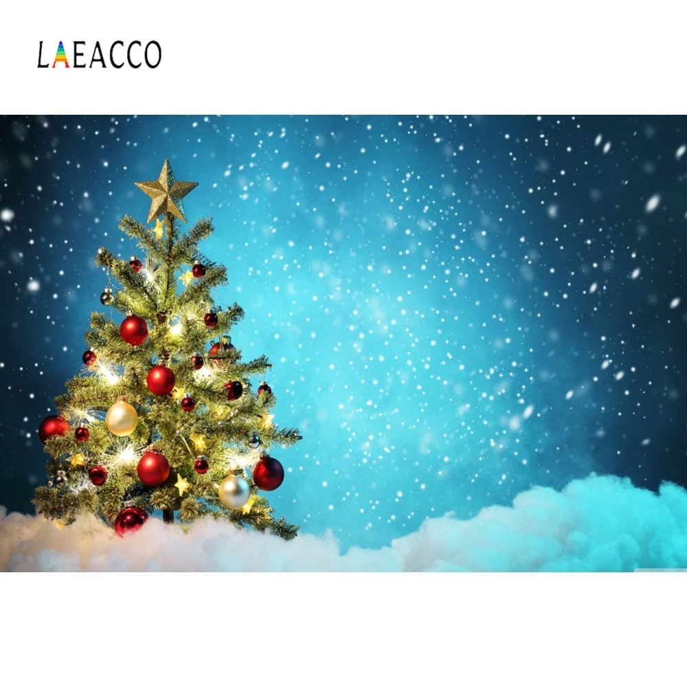 Фото Laeacco новогодняя елка Снег синий градиент Новогодняя фотография фоны