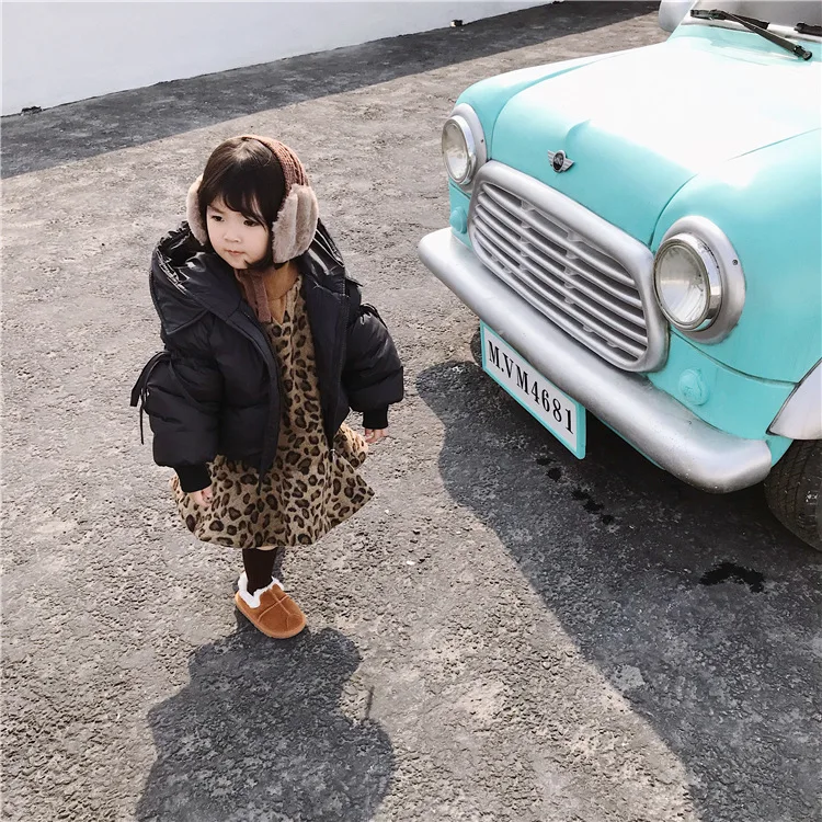 Winter Korean style fashion girls Leopard grain woolen mermaid dresses 1-6 years kids baby thicken long sleeve warm dress | Детская