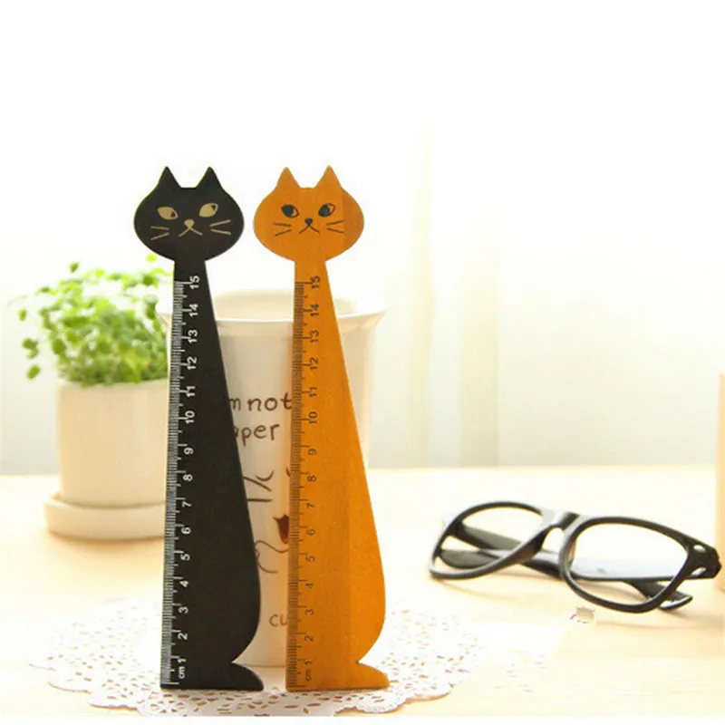 

1Pcs Black Yellow Colors 15cm Lovely Cat Shape Ruler Wood Straight Ruler Gift For Kids School Supplies Wholesale