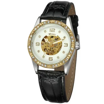 Женские прозрачные Кристальные Аналоговые часы с черным кожаным ремешком лучший