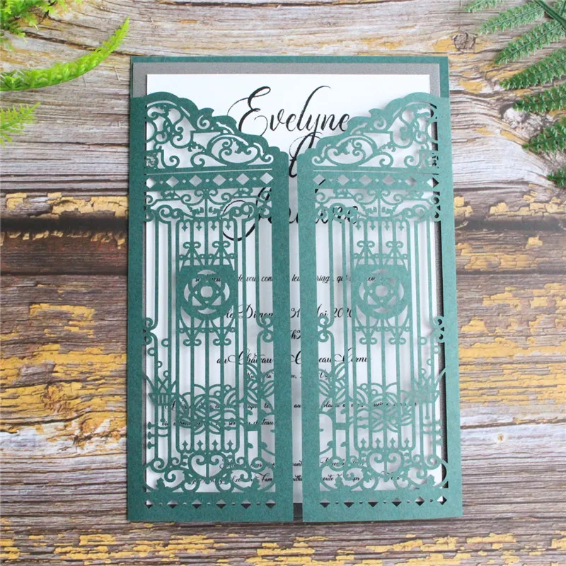 Темно зеленый деревенский Свадебные приглашения Индивидуальные вставки дизайн