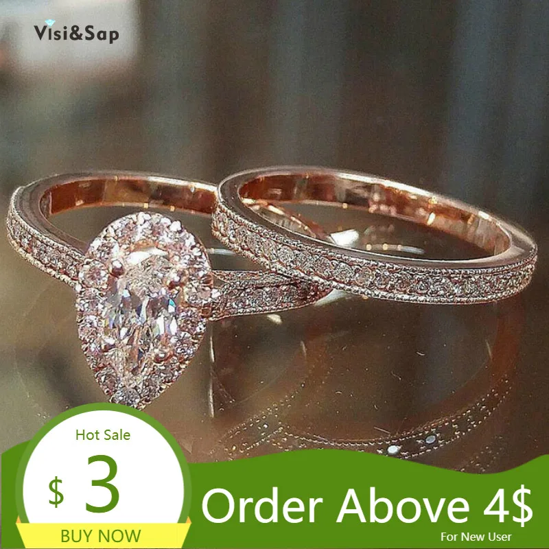 Visisap классический капли воды Свадебные обручальные кольца свадебный набор колец