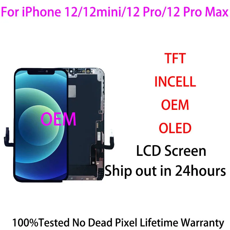 

ЖК-дисплей и дигитайзер в сборе класса AAA + для iPhone 12/12Pro/12mini/12Pro max с 3D сенсорным экраном без битых пикселей