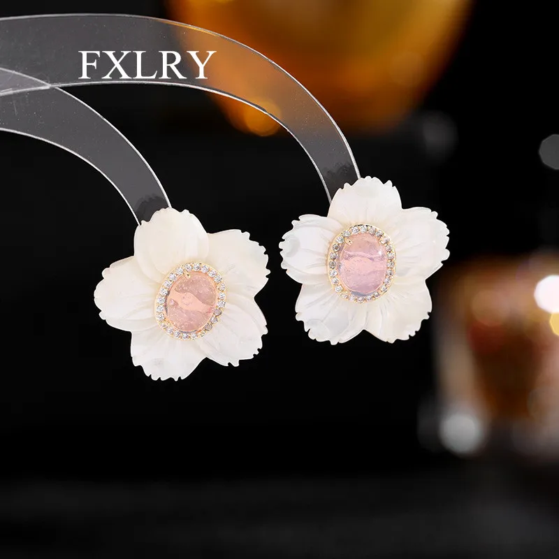 

FXLRY элегантные модные серьги-гвоздики AAA с фианитами в виде натуральных ракушек и цветов для женщин ювелирные изделия вечерние Ринок и сваде...