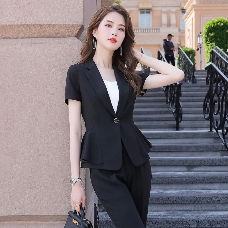 

Женский пиджак с коротким рукавом, маленький деловой костюм с юбкой, Офисная форма, костюм из двух предметов, лето 2020
