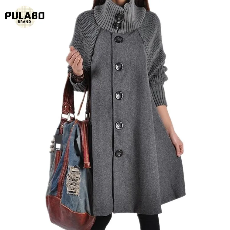 

New Women's Windbreaker Thickening Solid Color Woolen Coat Female Loose Warm Coat Large Size Coat Europe And America Cape Cloak