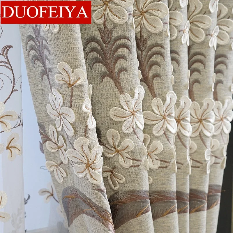 

Luxury European Curtains for Living Room Bedroom High-grade Custom Chenille Embroidery Sheer Customize Cloth Valance