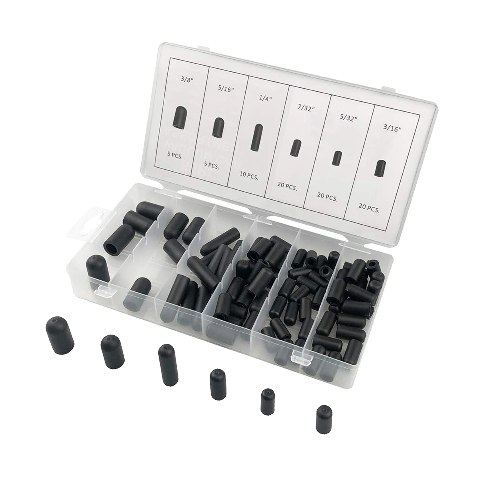80Pcs/Set Rubber Vacuum Cap Assortment SET 5/32&quot to 3/8&quot Sizes Prevent Leaks |