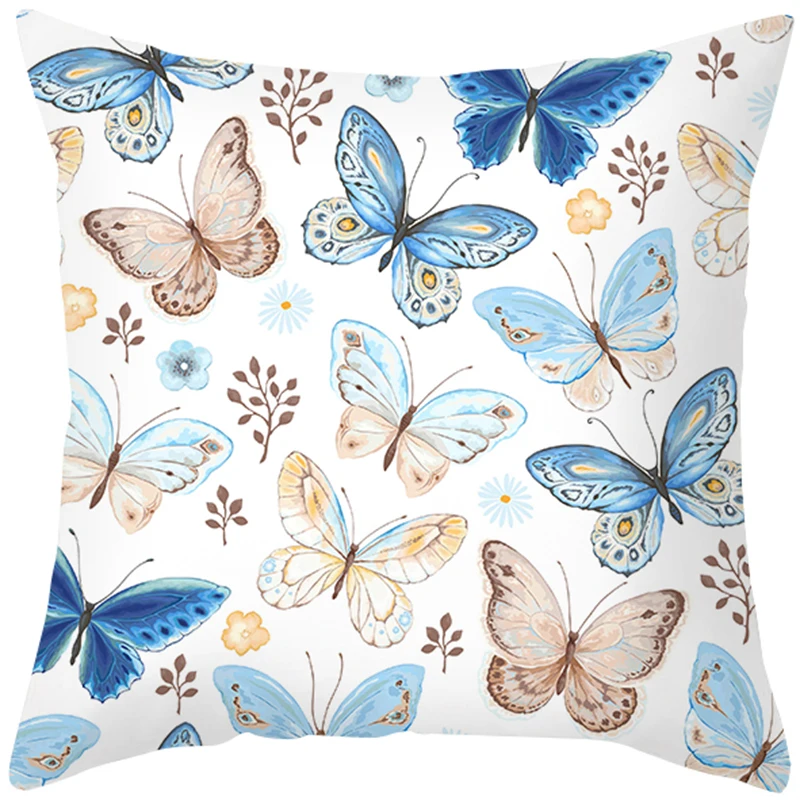 

LuanQI Hot Sale Colorful Butterfly Printing Polyester Soft Elegant Pillowcase 45x45cm Spring Home Sofa Cafe Decor Cushion Cove