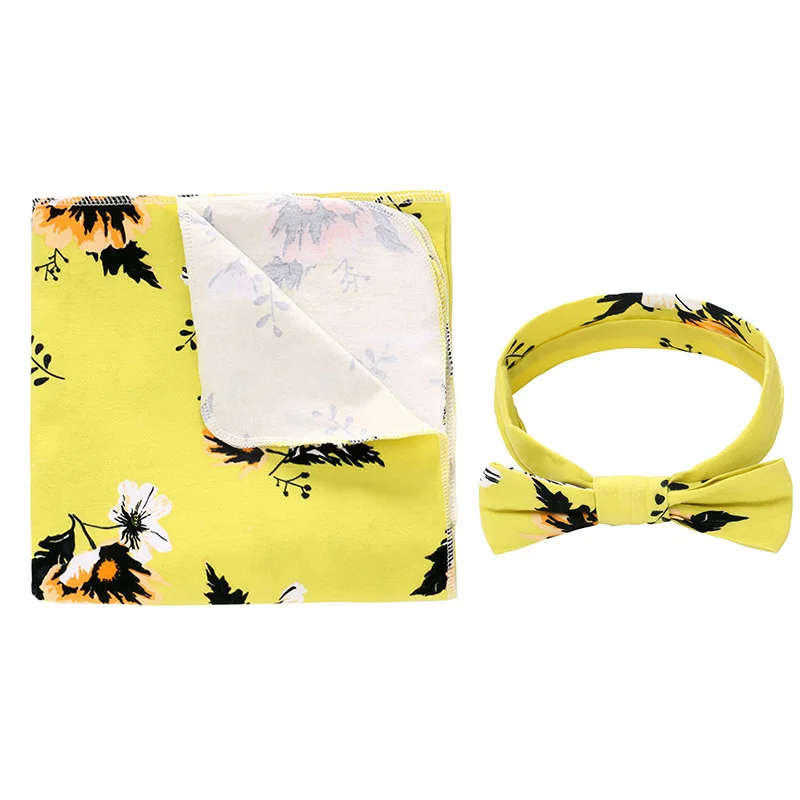 Yellow flower 2 шт. для малышей, с цветочным узором, пеленка для завёртывания для пеленания спальный мешок оголовье, набор - Цвет: Yellow flower