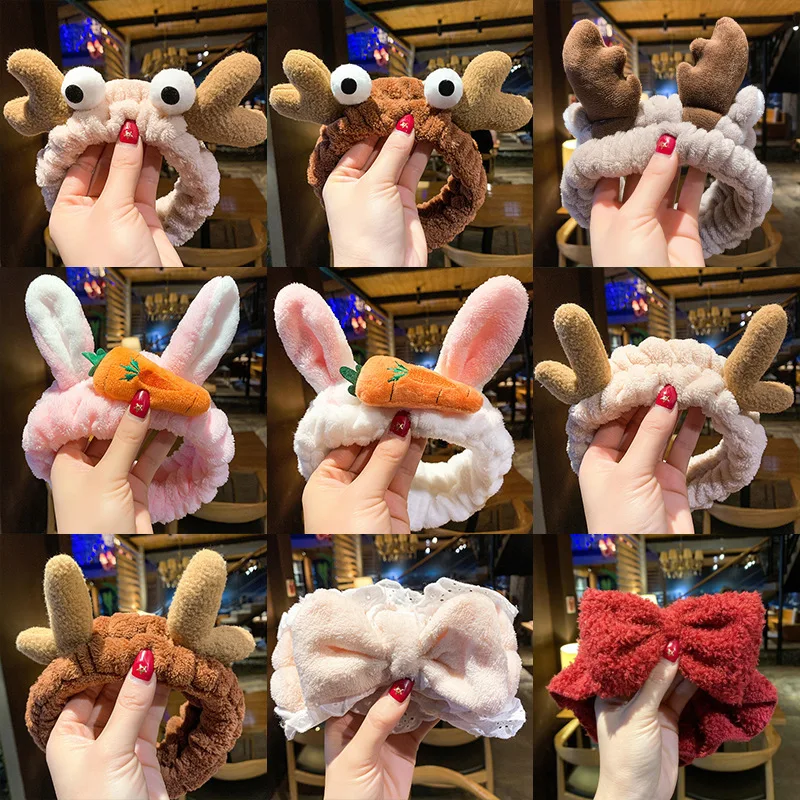 

Wash Face Hair Holder Hairbands Soft Warm Coral Fleece Bow Animal Ears Headband for Women Girls Turban Fashion Hair Accessories
