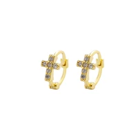 gold plated cute cross rhinestones korean style earrings clasp for women girls wedding party clip jewelry accessories