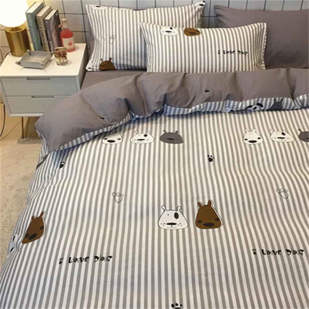 

Korean Cartoon Bedding Sets Duvet Cover Pillowcase 4 Pcs Twin Queen King Size Bed Clothes Bedding Cover Cute Kids Bedding
