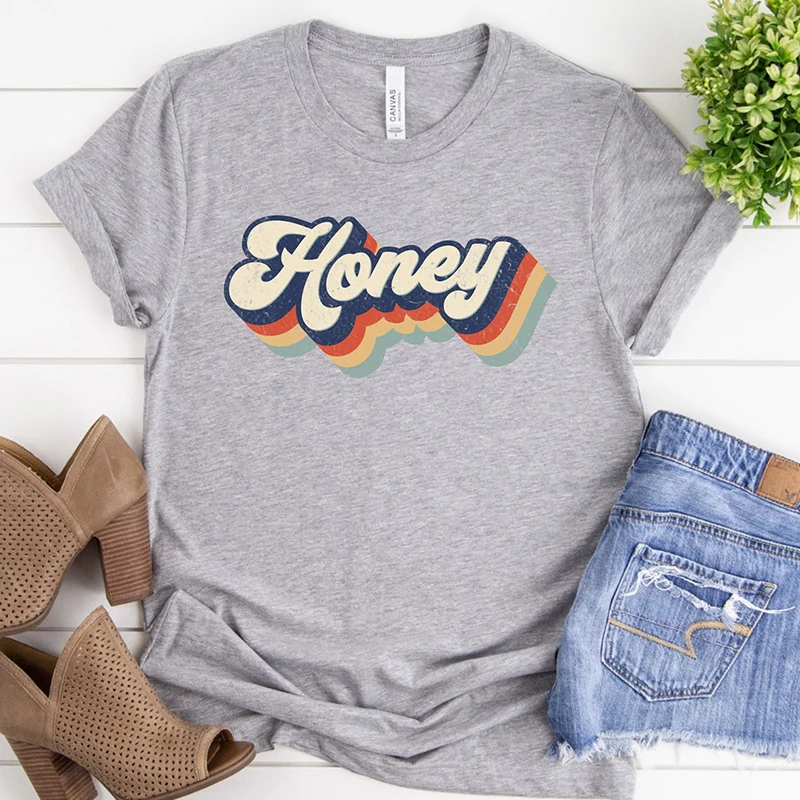 

Футболка женская с круглым вырезом и надписью Honey, в стиле ретро