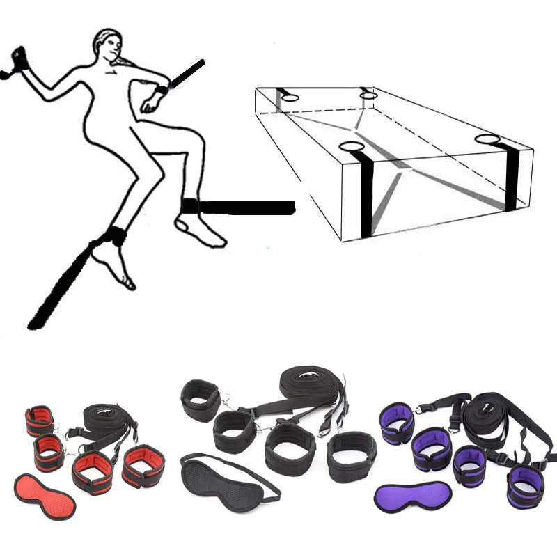Handcuffs Bondage Erotic Under Bed Sex Bondage Restraint System Games for Adults Wrists Ankle Cuffs Sexy Lingerie Set Furniture bdsm bondage restraint under bed handcuffs wrists