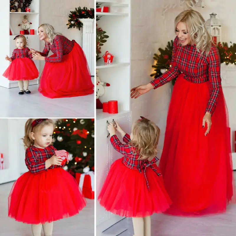 Goocheer Summer Cotton Fashion Cute Family Matching Clothes Mother&ampDaughter Dress Mom Girl Plaids Bow Maxi | Мать и ребенок
