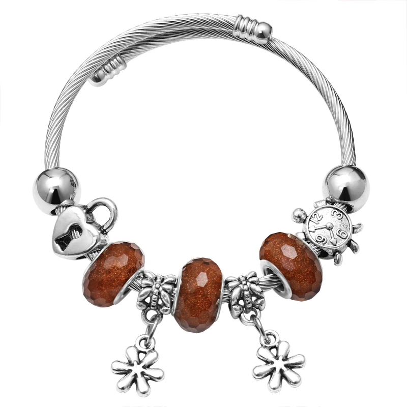 SL1592 925 Модный серебряный браслет с шармами, браслет для женщин, Хрустальный цветок, сказочный шарик, подходит для брендовых браслетов, ювелирные изделия, Pulseras Mujer - Окраска металла: SL1592