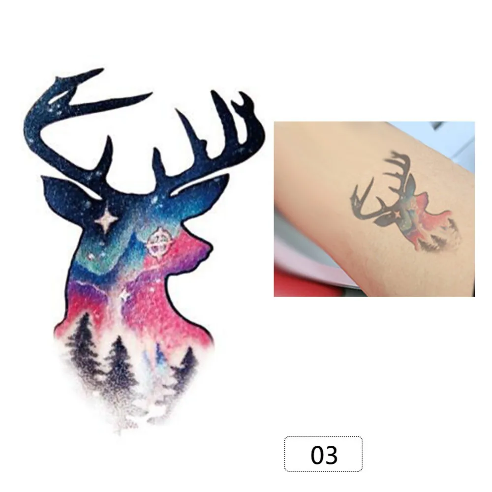 3 листа временные тату наклейки на тело для мужчин и женщин цветной олень кошка