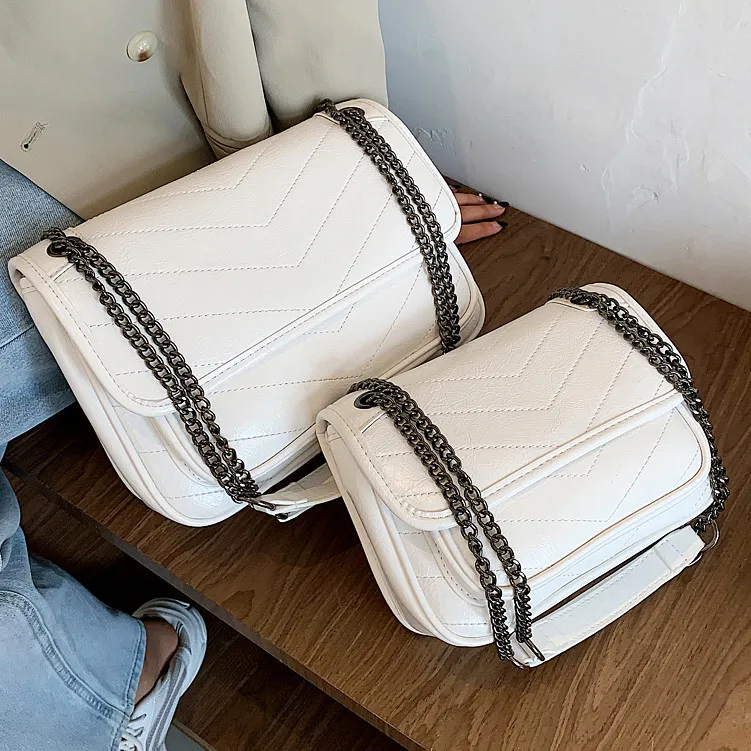 

Solid Color Vintage Leather Crossbody Bags For Women 2021 Winter Shoulder Simple Female Travel Chain Handbags Lady