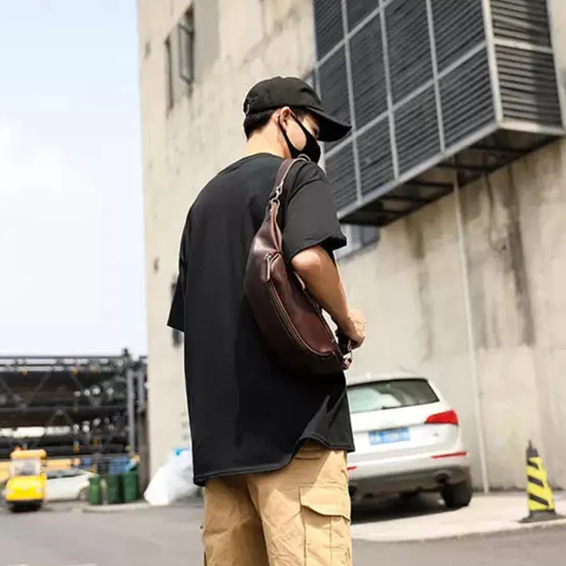 

Retro Casual Men's Waist Bag High Quality PU Leather Sling Crossbody Chest Pack Shoulder Messenger Banana Bags Male Fanny Pack