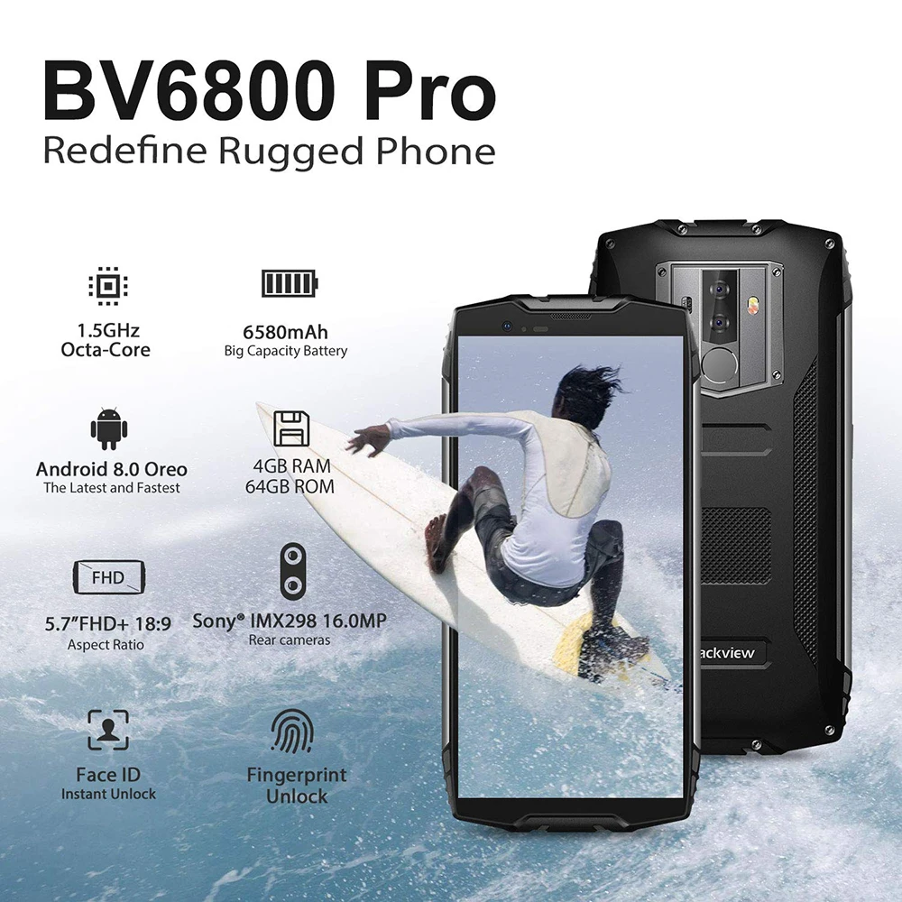 Blackview Original BV6800 Pro 5.7&quot IP68 Waterproof Rugged Smartphone 4GB+64GB Cellphone 4G 18:9 Android 8.0 Outdoor Mobile Phone|Смартфоны| |