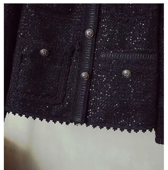 

Autumn 2020 Spring Women's High-end quality tweed coat Fashion women elegant pockets coat C002