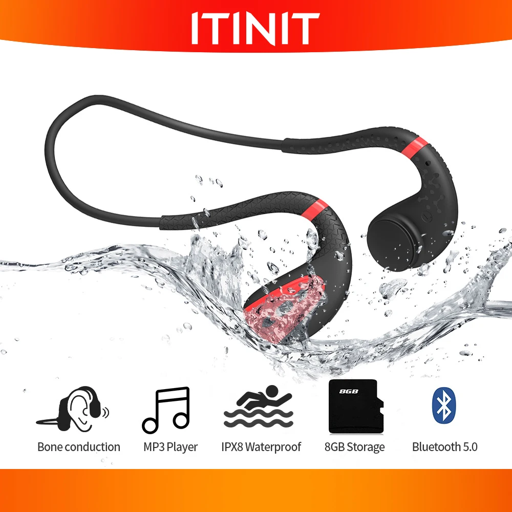

ITINIT E20Bone Conduction Headphone Built-in Memory 8G IPX8 Waterproof MP3 Music Player Swimming Diving Earphone 15 Days Standby