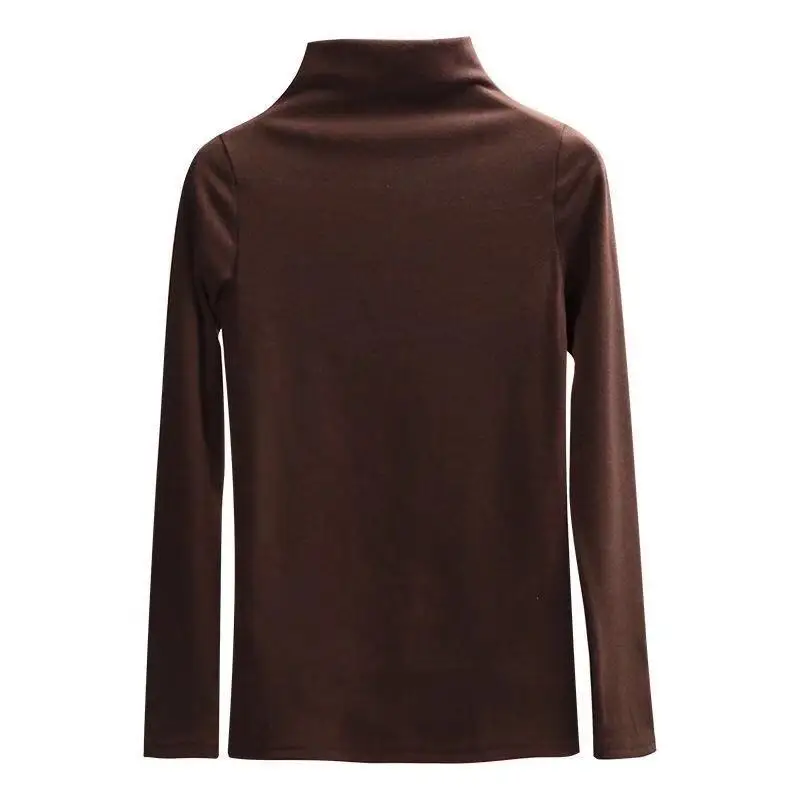 

High Quality Thickened Brushed Warm Solid Color Half-high Collar Long-sleeved Bottoming Shirt Women's Slim Wild Jacket Women