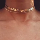 Двухслойная цепочка-чокер золотистая, ожерелье из двух компонентов: рыбья кость или самолет и плоская цепь, бижутерия, 2021