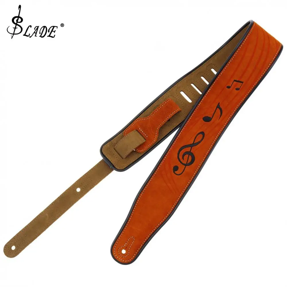 

Genuine Leather Cow Suede Guitar Strap Note Pattern Embroidery with Antifriction Design for Acoustic Electric Bass Guitar
