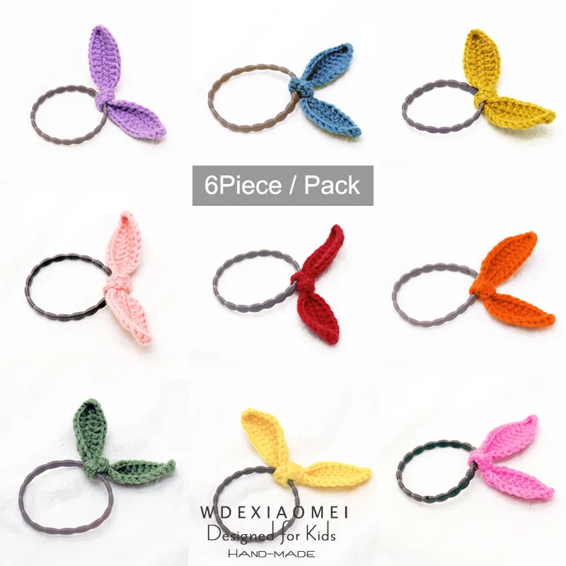 

6Pcs/Pack Mix Colour Bow Hair Ropes Elastic Hair Bands Accessories Cute Girls Women Sweet Knitting Bowknot Tie Hair Rubber Band