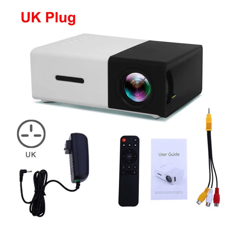 Salange YG300 светодиодный проектор 600 люмен 3,5 мм аудио 320x240 пикселей YG-300 HDMI USB Мини проектор домашний медиаплеер - Цвет: Black UK Plug
