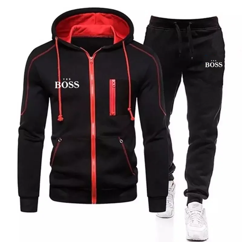 

2021 New Men's YES Boss Fashion Outdoor Sports Sweater Zipper Hoodie + Casual Pants Two-piece Suit Four Seasons High Quality Tra