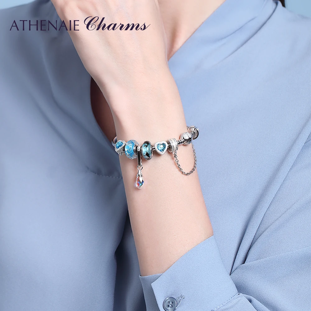 

ATHENAIE 925 пробы серебристого цвета в итальянском стиле; Цвет: Murnao Стекло блеск цирконами голубого океана Подвески с дельфинами браслет для Для...