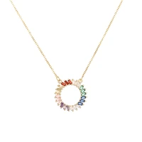 fashion rainbow cz round necklace pendant choker colorful copper snake chain necklace jewelry zircons accessories gift for women