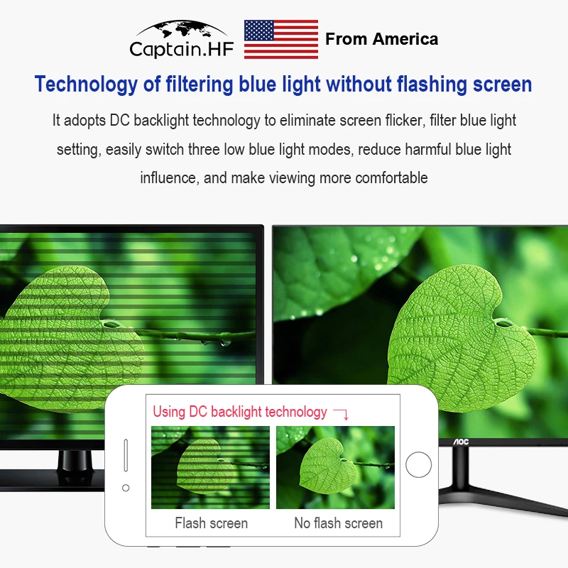 

US Captain 24 inch Narrow Edge Ultra Thin IPS Panel 178 Degrees Viewing Angle Dynamic Contrast LCD Screen