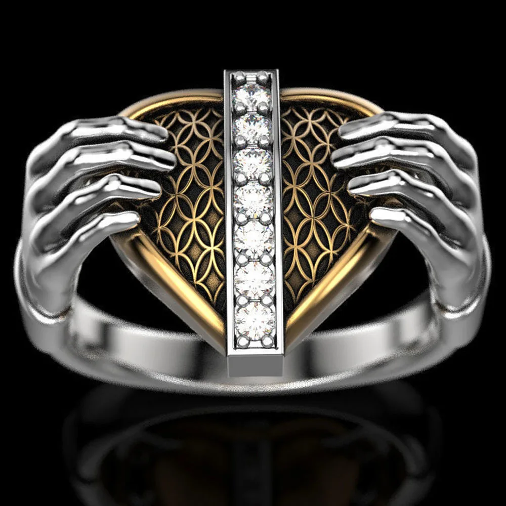 

Exauggurate Gothic Silver Color Hands Holding Love Heart Rings For Women Punk Ring Hip Hop Female Bohemian Jewelry Gift D5M698