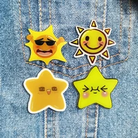rshczy beautiful brooch for women cartoon sun and star lapel pin cute acrylic badges hat coat jeans accessories jewelry gifts