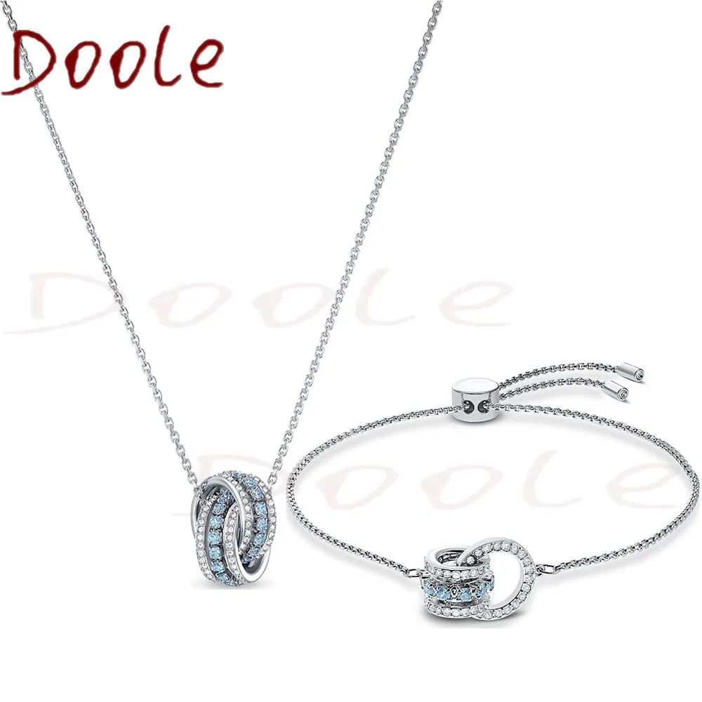 

SWA Fashion Jewelry Elegant Simple Round Light Blue Crystal Necklace Set Girlfriend Exquisite Birthday Best Gift Jewelry
