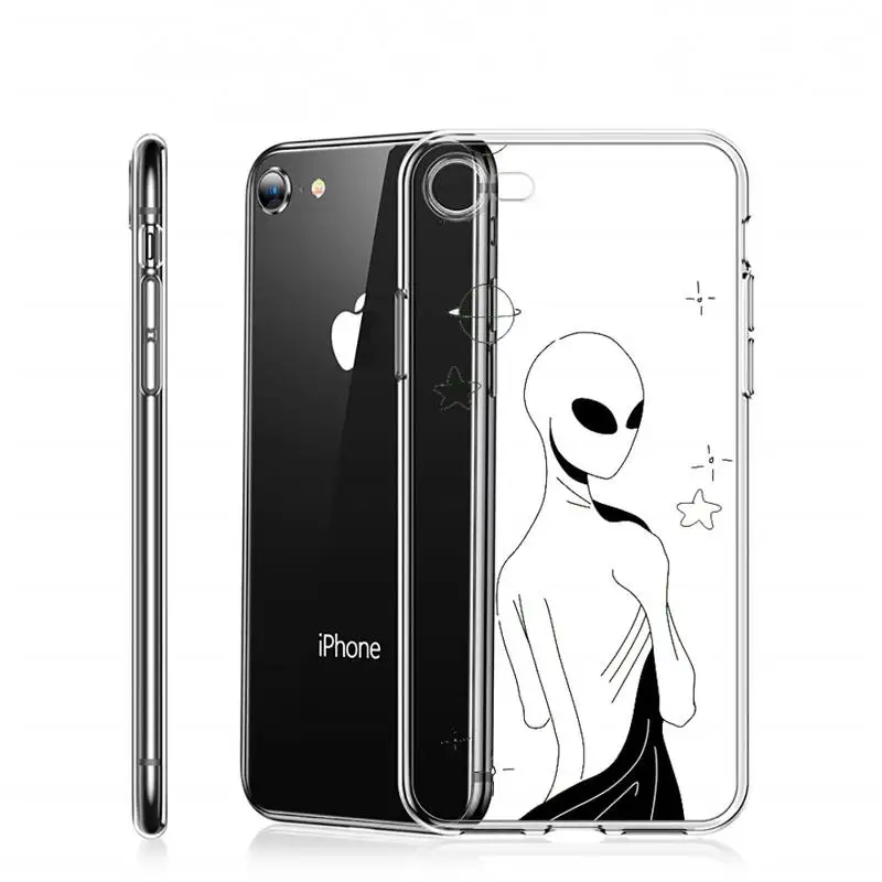 

Funny cute Cartoon alien space Phone Case Transparent for iPhone 6 7 8 11 12 s mini pro X XS XR MAX Plus