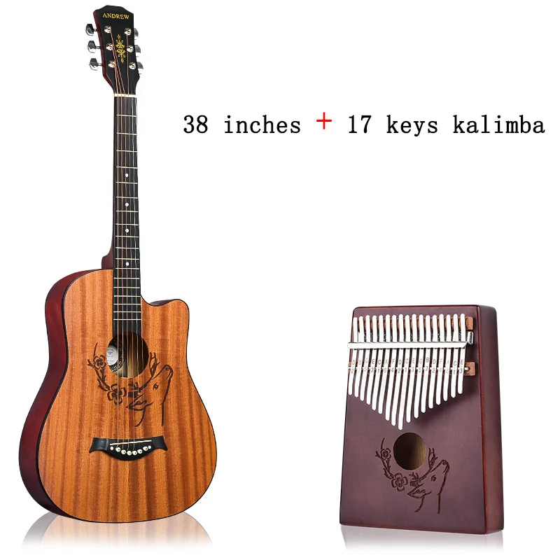 38SBLXL-17YS Эндрюс 38/41 дюймов народная гитара из красного дерева collocate укулеле калимба олень тотем акустический музыкальный инструмент - Цвет: 38SBLXL-17YS
